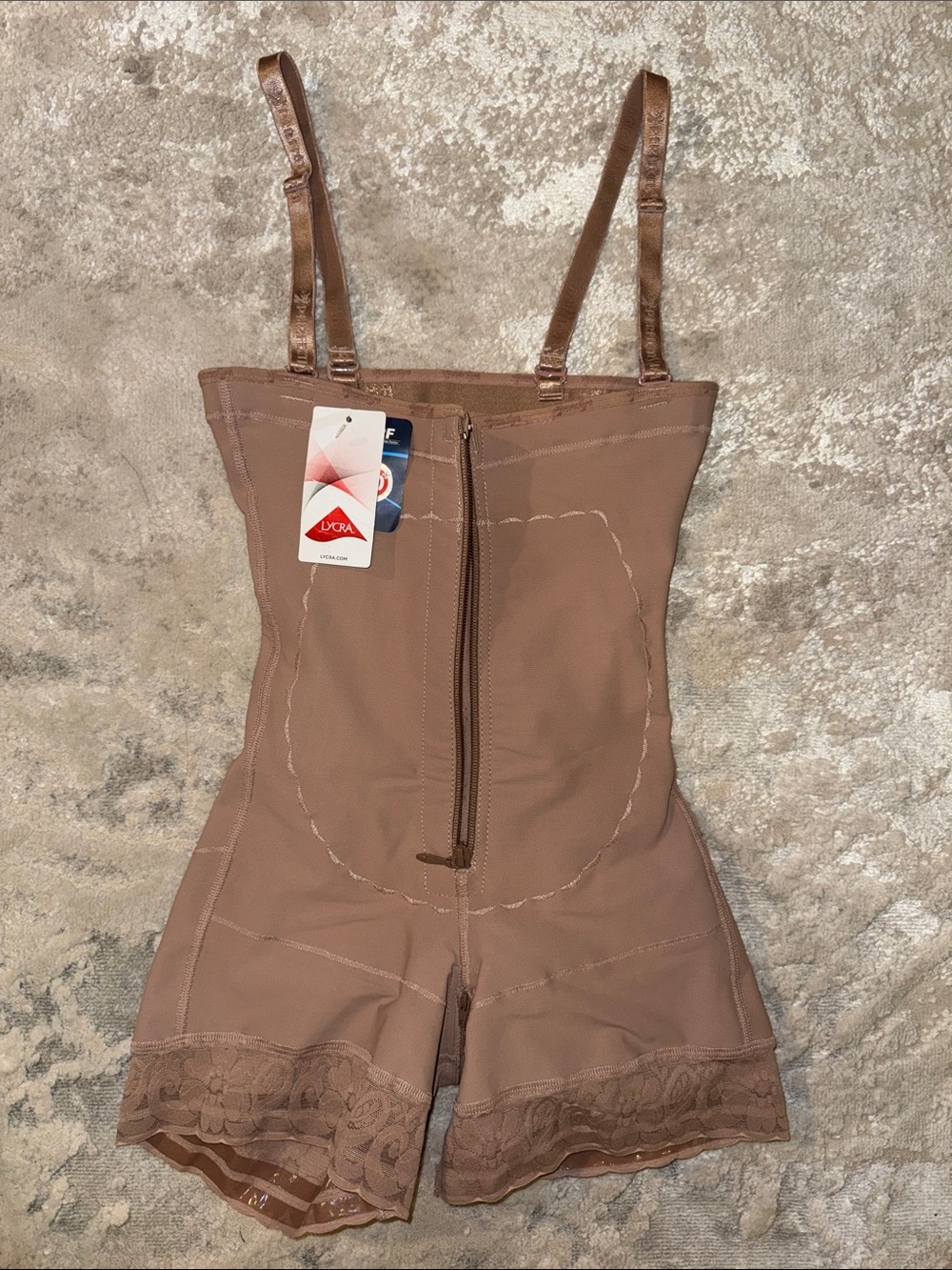 Lycra faja with Lace Trim - Nude Brown